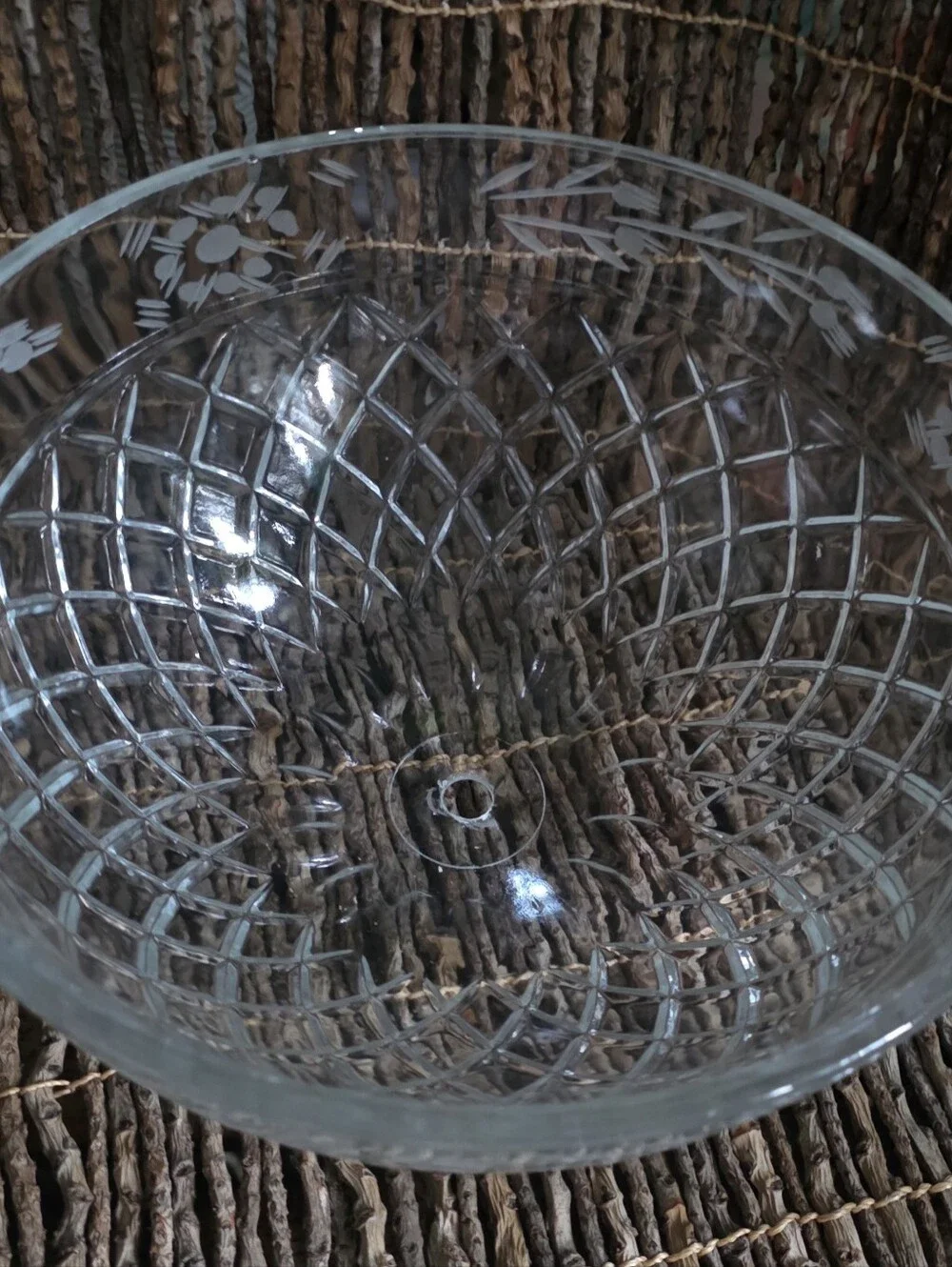 Vintage Etched Crystal Glass Flush Mount Ceiling Lamp Shade